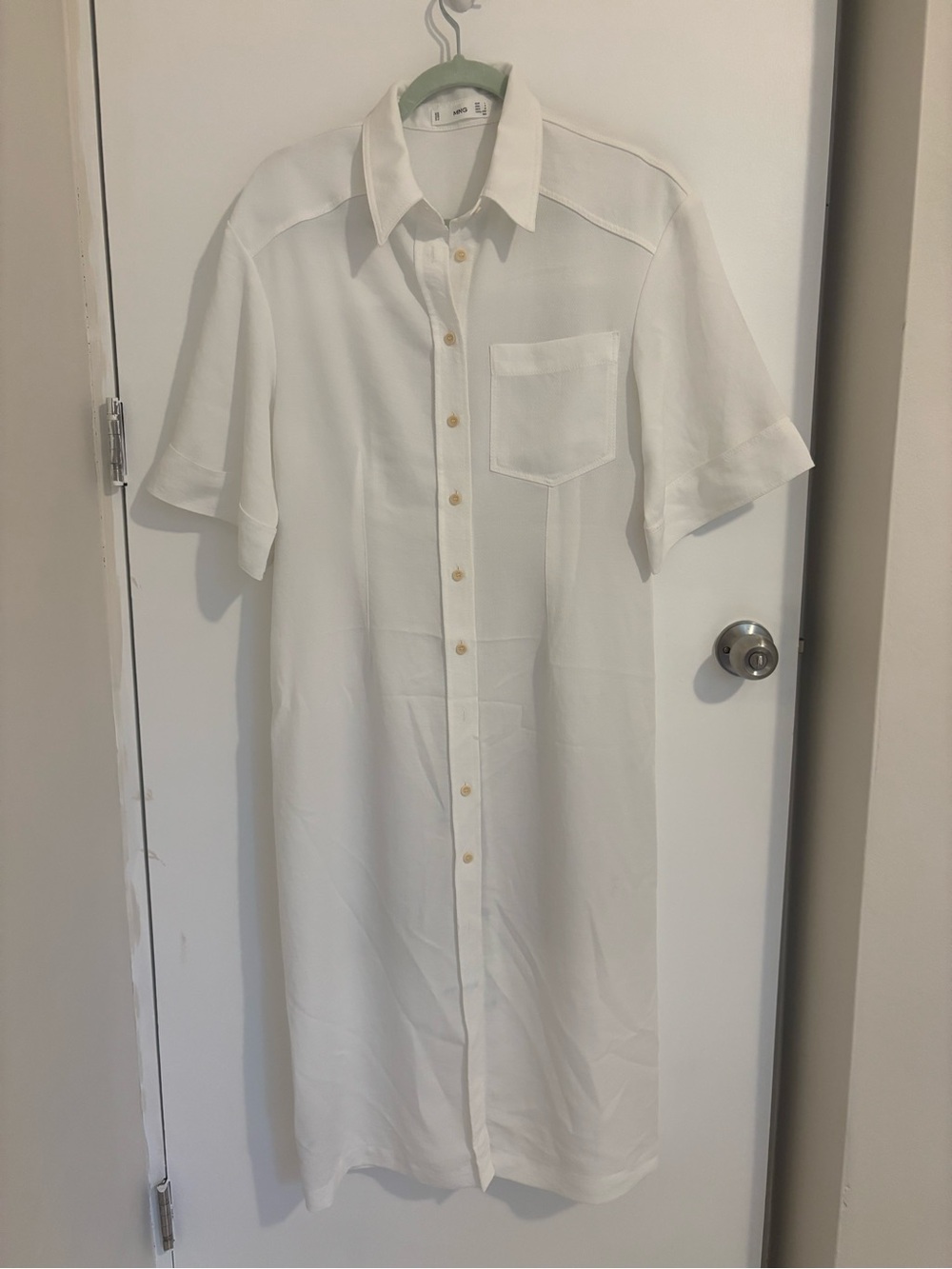 Mango White Button-Front Maxi Shirt Dress